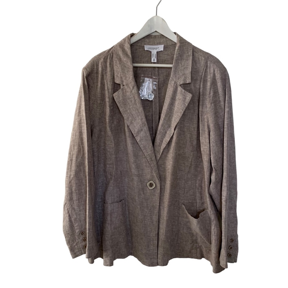 Addition Elle Linen Blend Blazer Women Plus Size 24 Natural Beige Jacket Pockets